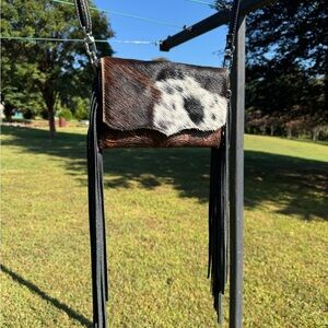 Holy Cow Couture Sassy Classy Cowgirl - Cowhide Leather Fringe Crossbody Bag